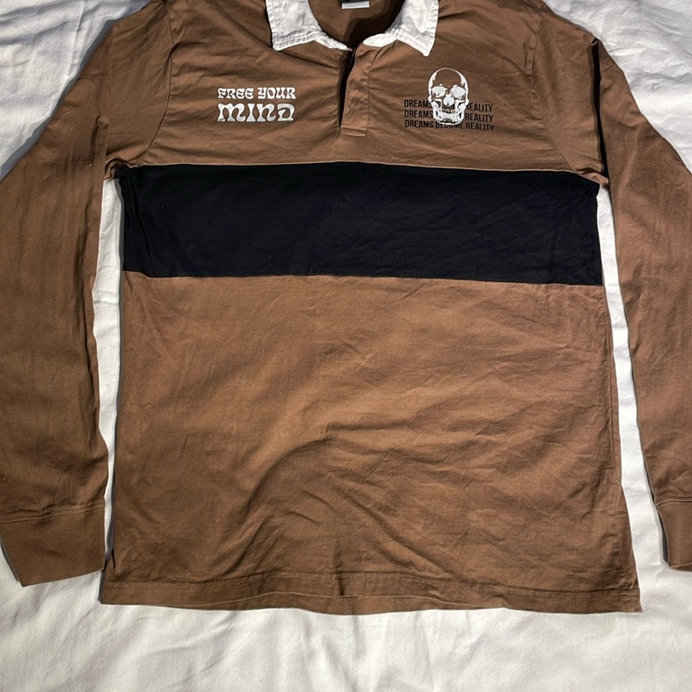 WXYZ Men’s Rugby “Free Your Mind, Dreams become reality” Brown Size Medium